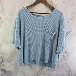 Anthropologie T Shirt Womens Large Blue Waffle Pilcro Tee Boxy Drop Shoulder